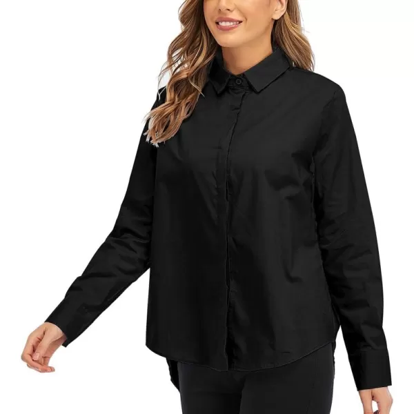 OSTOO Womens Long Sleeve Button Up Dress Shirts Blouses Oversized Tunic ShirtsBlack