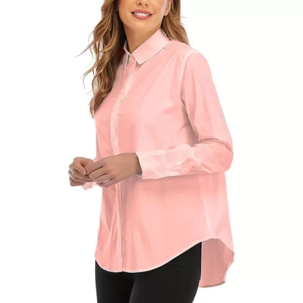 OSTOO Womens Long Sleeve Button Up Dress Shirts Blouses Oversized Tunic ShirtsPink B