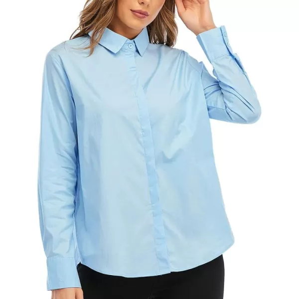 OSTOO Womens Long Sleeve Button Up Dress Shirts Blouses Oversized Tunic ShirtsSky Blue