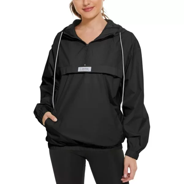 OSTOO Womens Running Cycling Lightweight Rain Jacket Waterproof with Hood Hiking Wind Breakers PulloverBlack