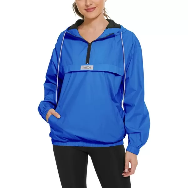 OSTOO Womens Running Cycling Lightweight Rain Jacket Waterproof with Hood Hiking Wind Breakers PulloverBlue