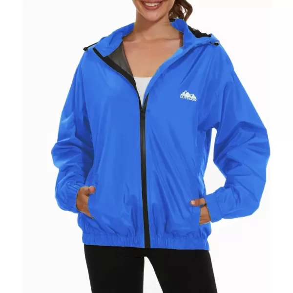 OSTOO Womens Running Cycling Lightweight Rain Jacket Waterproof with Hood Hiking Wind Breakers PulloverBlue a