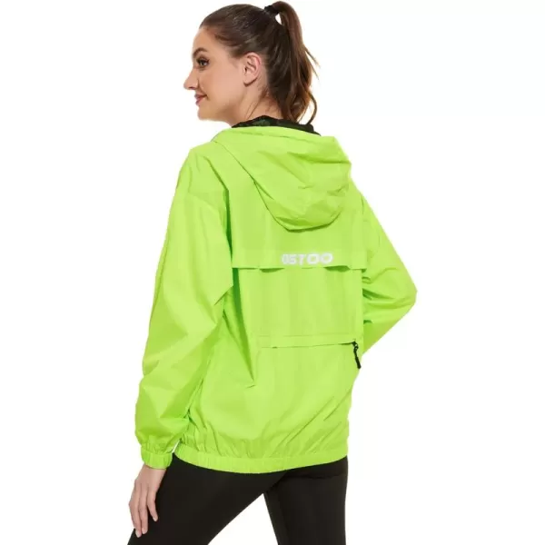 OSTOO Womens Running Cycling Lightweight Rain Jacket Waterproof with Hood Hiking Wind Breakers PulloverFluorescent Yellow