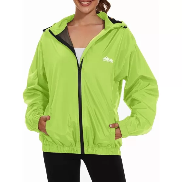 OSTOO Womens Running Cycling Lightweight Rain Jacket Waterproof with Hood Hiking Wind Breakers PulloverLuorescent Green