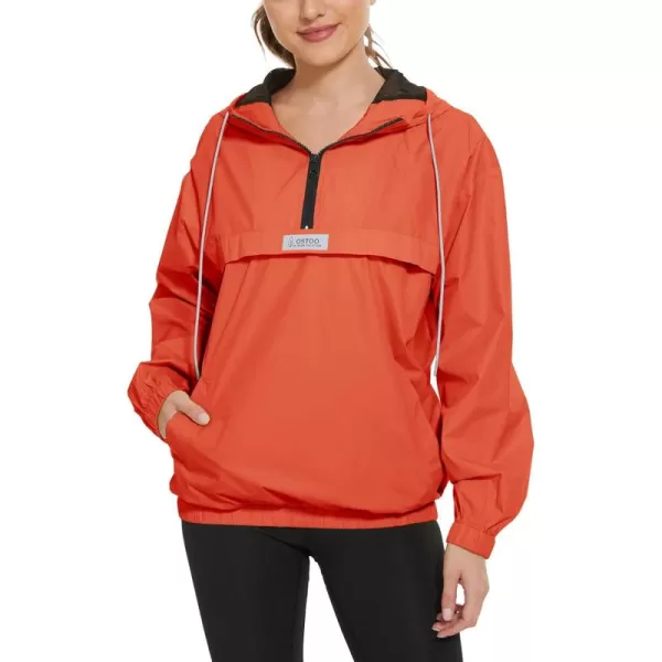 OSTOO Womens Running Cycling Lightweight Rain Jacket Waterproof with Hood Hiking Wind Breakers PulloverOrange