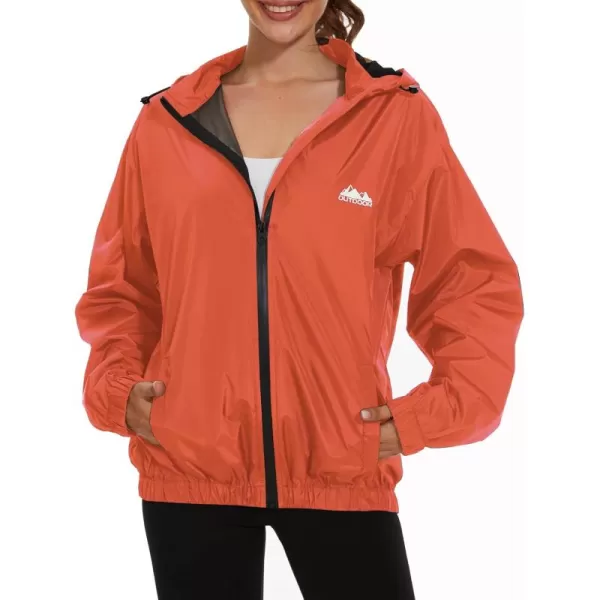 OSTOO Womens Running Cycling Lightweight Rain Jacket Waterproof with Hood Hiking Wind Breakers PulloverOrange a