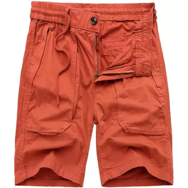 chouyatou Mens Drawstring Waist Big Pocket Beach Flat Front Summer Chino ShortsOrange
