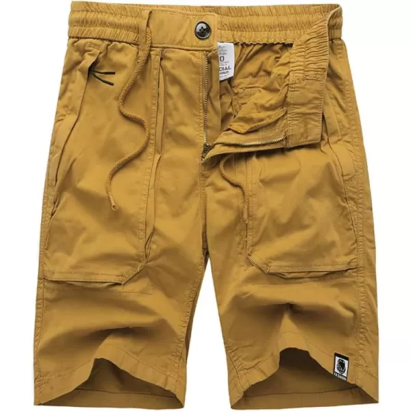 chouyatou Mens Drawstring Waist Big Pocket Beach Flat Front Summer Chino ShortsTan