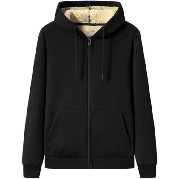 chouyatou Mens Fall Winter Warm Sherpa Lined Jersey Knit Hooded Sweatshirt JacketBlack