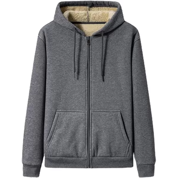 chouyatou Mens Fall Winter Warm Sherpa Lined Jersey Knit Hooded Sweatshirt JacketDark Grey