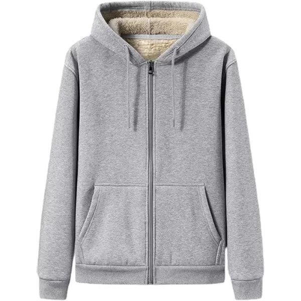 chouyatou Mens Fall Winter Warm Sherpa Lined Jersey Knit Hooded Sweatshirt JacketLight Grey