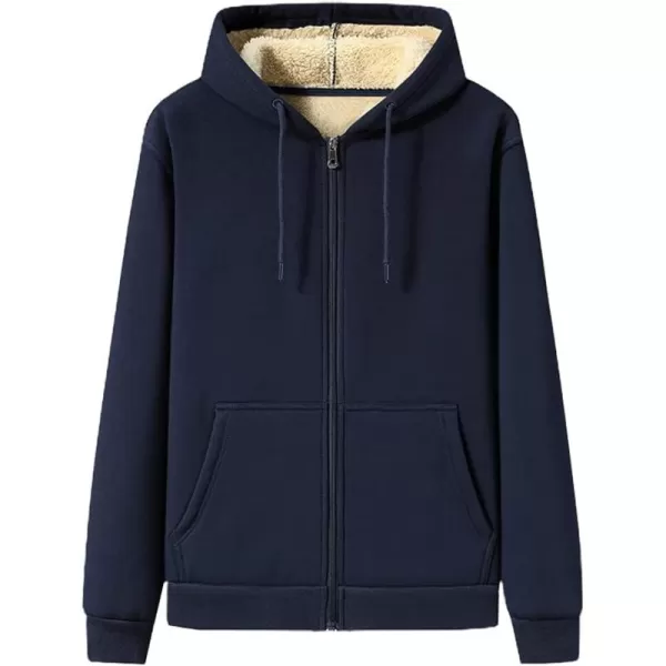 chouyatou Mens Fall Winter Warm Sherpa Lined Jersey Knit Hooded Sweatshirt JacketNavy Blue