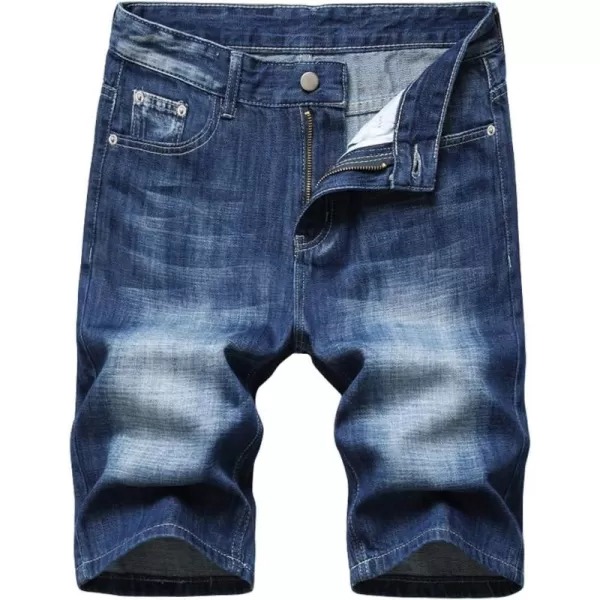 chouyatou Mens Summer Essential Straight Leg Casual Ripped Denim Jean ShortsDark Blue