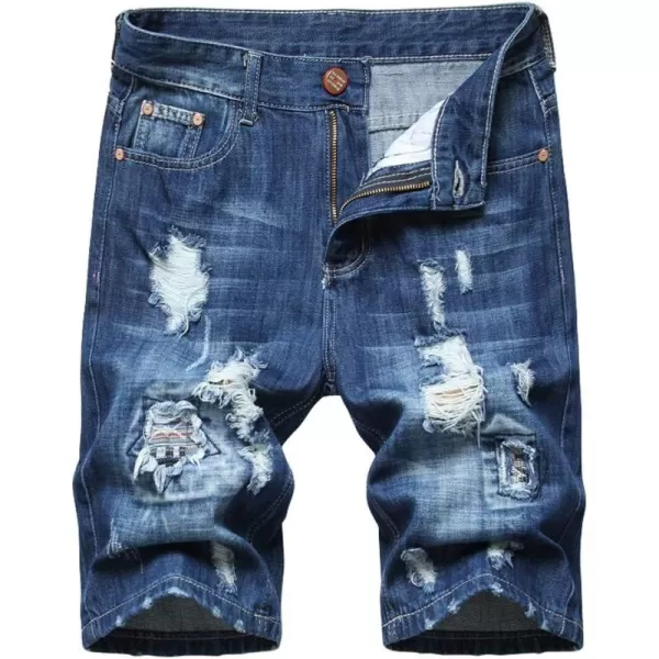 chouyatou Mens Summer Essential Straight Leg Casual Ripped Denim Jean ShortsRip Blue