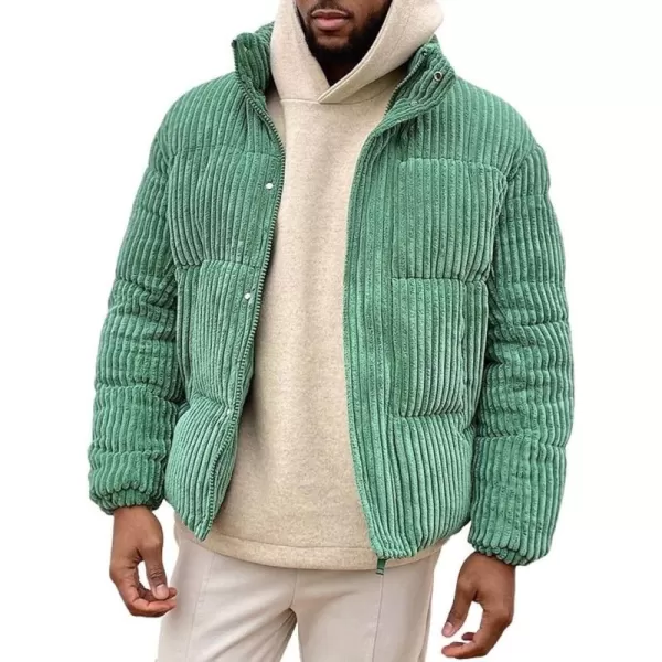 chouyatou Mens Winter Full Zip Quilted Puffer Jacket Fashion Corduroy Down JacketGreen