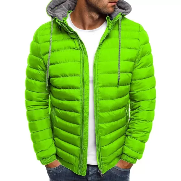 chouyatou Mens Winter Full Zipper Drawstring Hooded Thermal Puffy Jacket Outdoor Sports Coat OutwearGreen