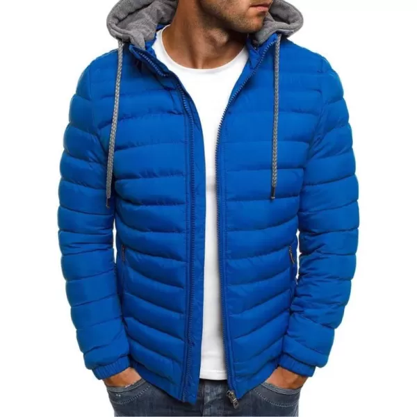 chouyatou Mens Winter Full Zipper Drawstring Hooded Thermal Puffy Jacket Outdoor Sports Coat OutwearRoyal Blue