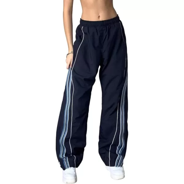 chouyatou Womens Parachute Pants Baggy Cargo Pants Side Striped Y2K Wide Leg Track PantsNavy Blue