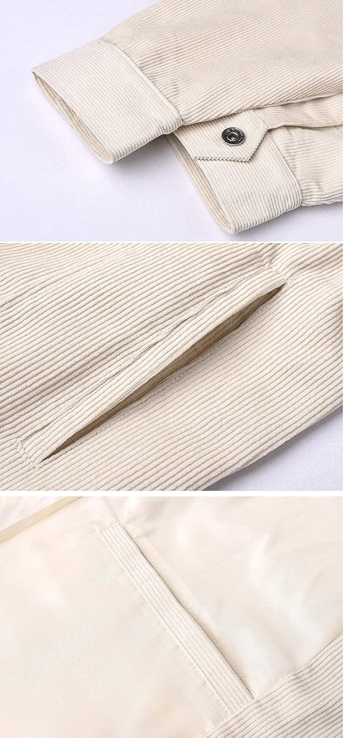 chouyatou Mens Spring Fall Vintage Casual Work Wear Lightweight Corduroy JacketBeige