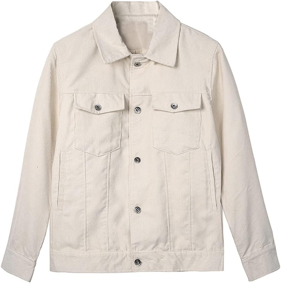 chouyatou Mens Spring Fall Vintage Casual Work Wear Lightweight Corduroy JacketBeige
