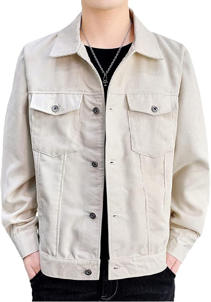 chouyatou Mens Spring Fall Vintage Casual Work Wear Lightweight Corduroy JacketBeige