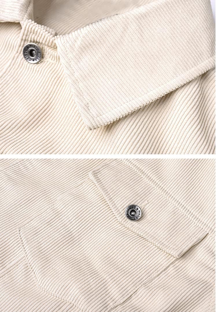 chouyatou Mens Spring Fall Vintage Casual Work Wear Lightweight Corduroy JacketBeige