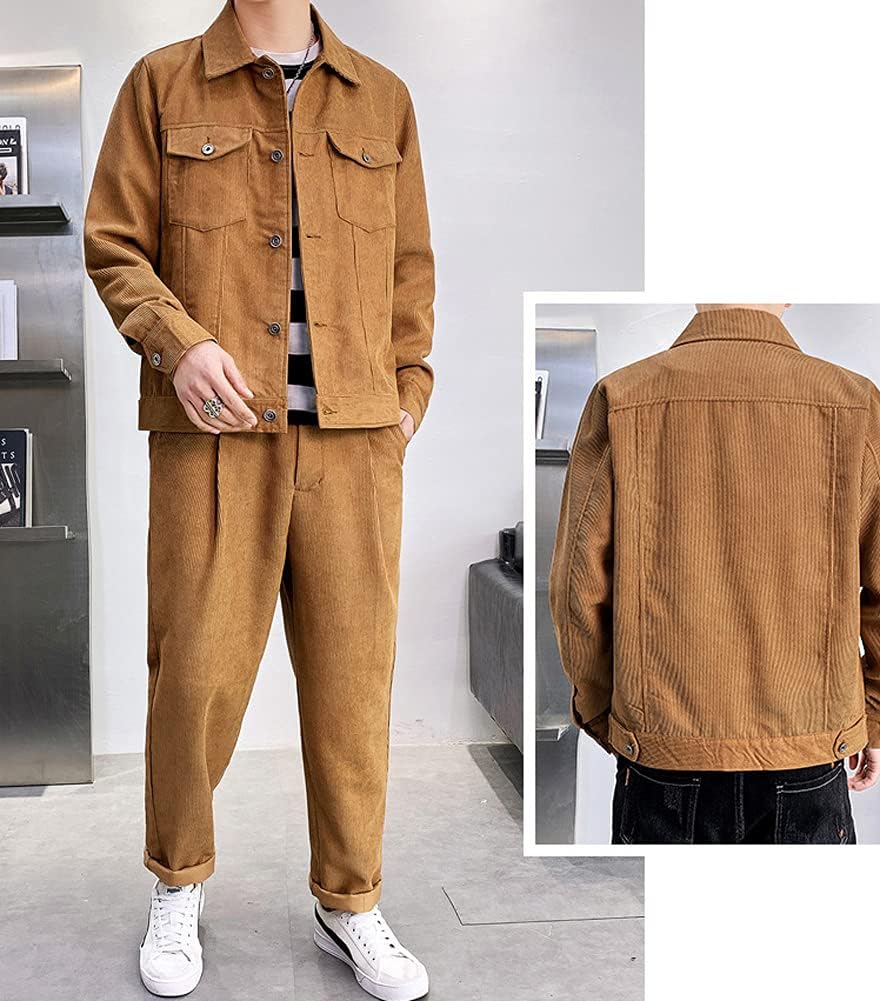 chouyatou Mens Spring Fall Vintage Casual Work Wear Lightweight Corduroy JacketBrown