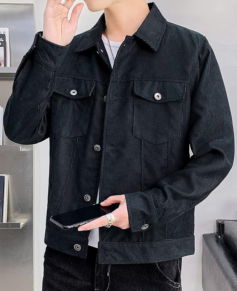 chouyatou Mens Spring Fall Vintage Casual Work Wear Lightweight Corduroy JacketDark Blue