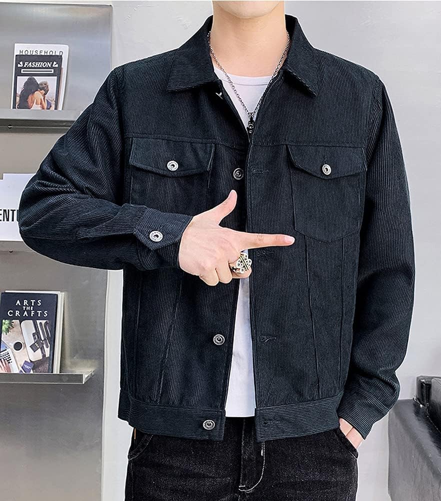 chouyatou Mens Spring Fall Vintage Casual Work Wear Lightweight Corduroy JacketDark Blue