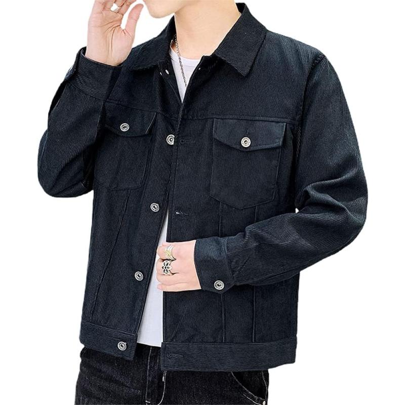 chouyatou Mens Spring Fall Vintage Casual Work Wear Lightweight Corduroy JacketDark Blue