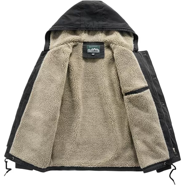 chouyatou Mens Casual Hooded Winter Jackets Outdoor Warm Sherpa Lined Parka JacketBlack