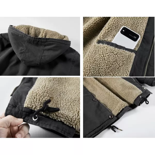 chouyatou Mens Casual Hooded Winter Jackets Outdoor Warm Sherpa Lined Parka JacketBlack