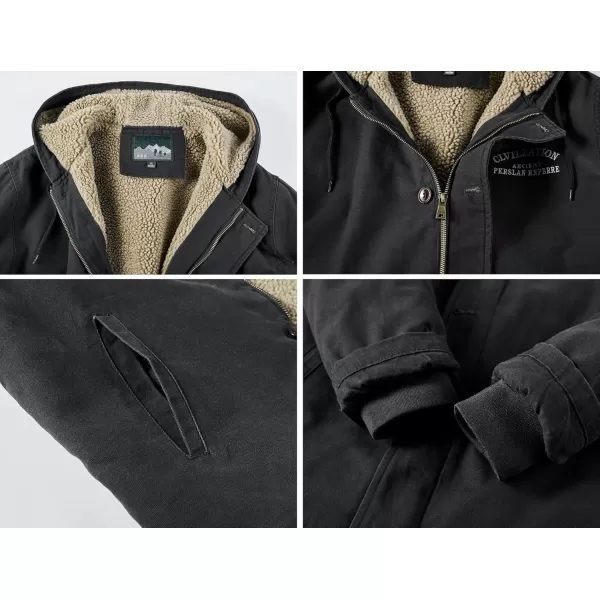 chouyatou Mens Casual Hooded Winter Jackets Outdoor Warm Sherpa Lined Parka JacketBlack