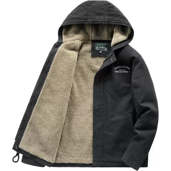chouyatou Mens Casual Hooded Winter Jackets Outdoor Warm Sherpa Lined Parka JacketBlack