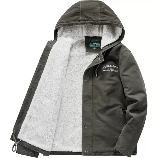 chouyatou Mens Casual Hooded Winter Jackets Outdoor Warm Sherpa Lined Parka JacketGreyish Green