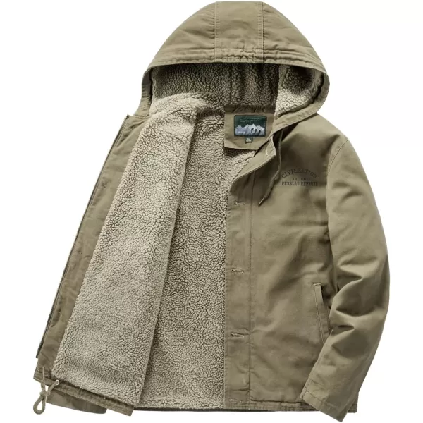 chouyatou Mens Casual Hooded Winter Jackets Outdoor Warm Sherpa Lined Parka JacketKhaki