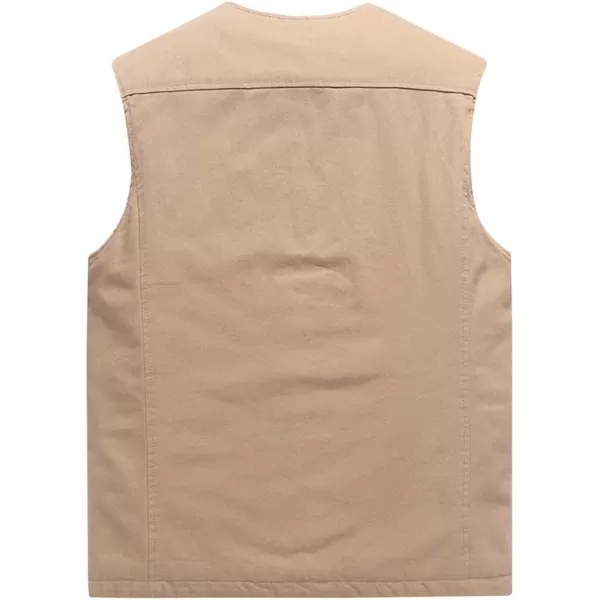 chouyatou Mens Casual Outdoor ThinFleece Lined Fishing Cotton Vest JacketThick Khaki
