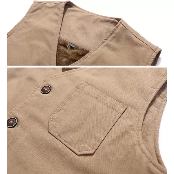 chouyatou Mens Casual Outdoor ThinFleece Lined Fishing Cotton Vest JacketThick Khaki
