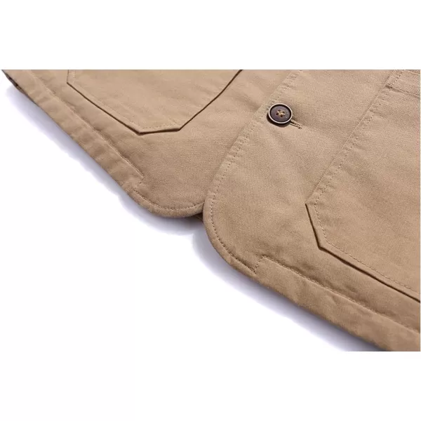 chouyatou Mens Casual Outdoor ThinFleece Lined Fishing Cotton Vest JacketThick Khaki