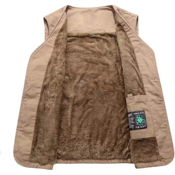 chouyatou Mens Casual Outdoor ThinFleece Lined Fishing Cotton Vest JacketThick Khaki