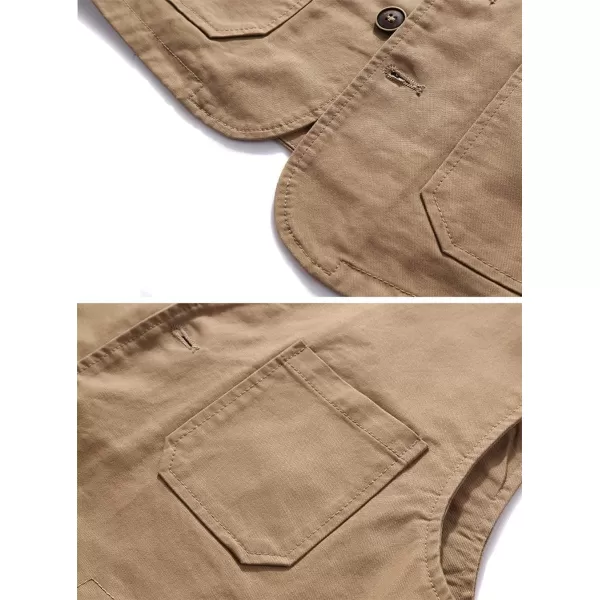 chouyatou Mens Casual Outdoor ThinFleece Lined Fishing Cotton Vest JacketThin Khaki