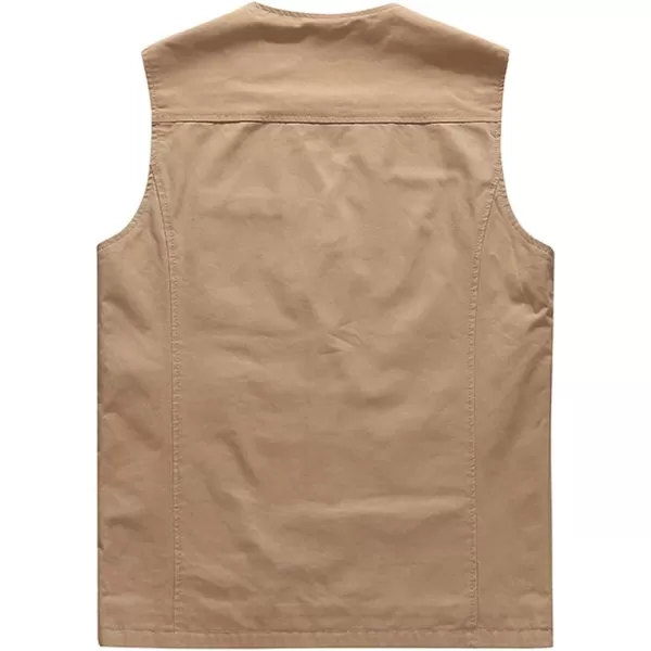 chouyatou Mens Casual Outdoor ThinFleece Lined Fishing Cotton Vest JacketThin Khaki