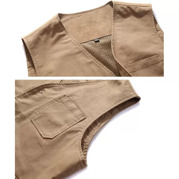 chouyatou Mens Casual Outdoor ThinFleece Lined Fishing Cotton Vest JacketThin Khaki