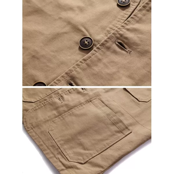 chouyatou Mens Casual Outdoor ThinFleece Lined Fishing Cotton Vest JacketThin Khaki