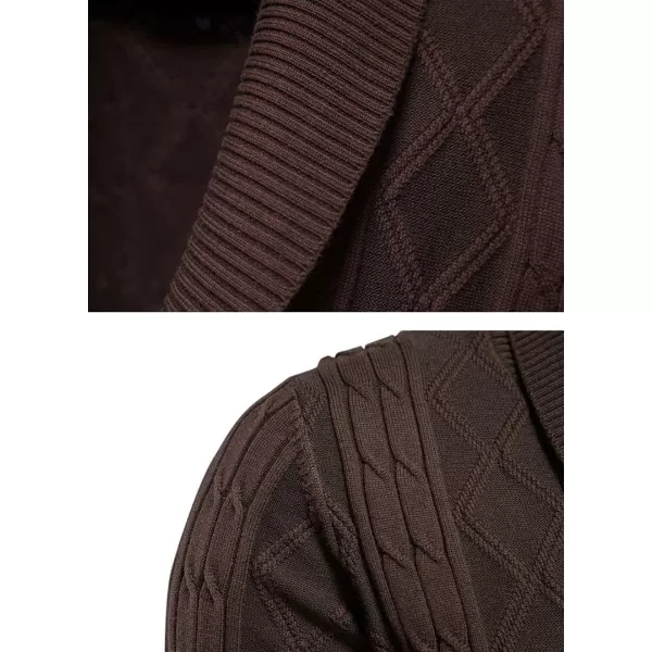 chouyatou Mens Classic Cable Knitted Button Down Shawl Collar Cardigan SweatersDark Brown