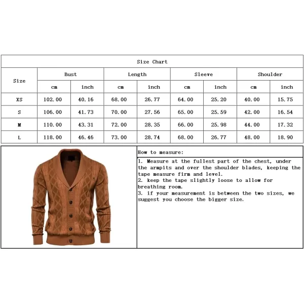 chouyatou Mens Classic Cable Knitted Button Down Shawl Collar Cardigan SweatersDark Brown