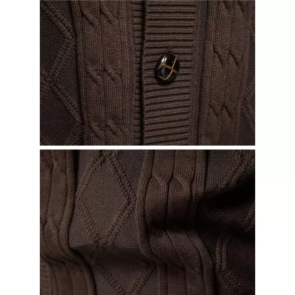 chouyatou Mens Classic Cable Knitted Button Down Shawl Collar Cardigan SweatersDark Brown