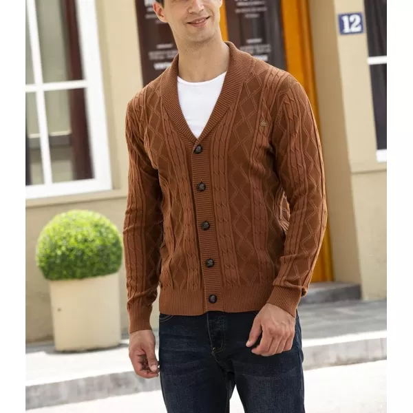 chouyatou Mens Classic Cable Knitted Button Down Shawl Collar Cardigan SweatersOrange