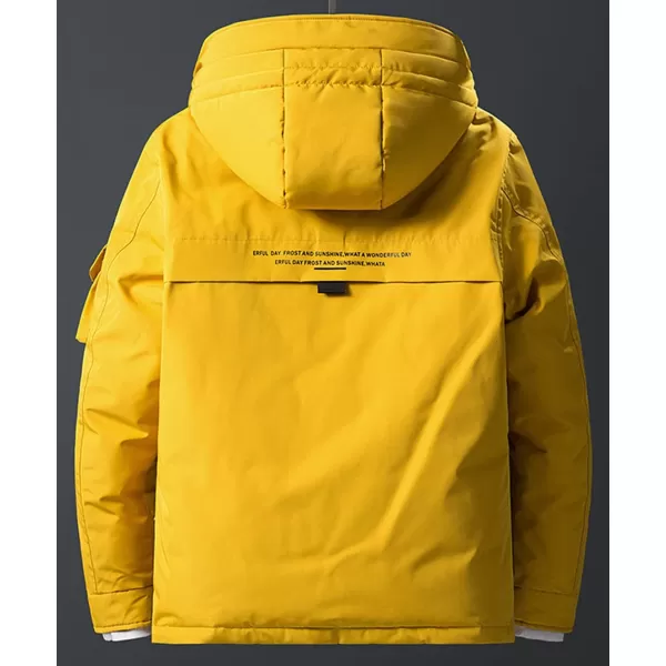 chouyatou Mens Outdoor Sports Hooded Full Zipper Insulated Duck Down Waterproof Packable Parka JacketYellow