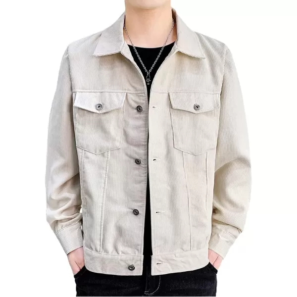 chouyatou Mens Spring Fall Vintage Casual Work Wear Lightweight Corduroy JacketBeige